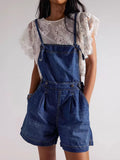 Backless Denim Short Overalls