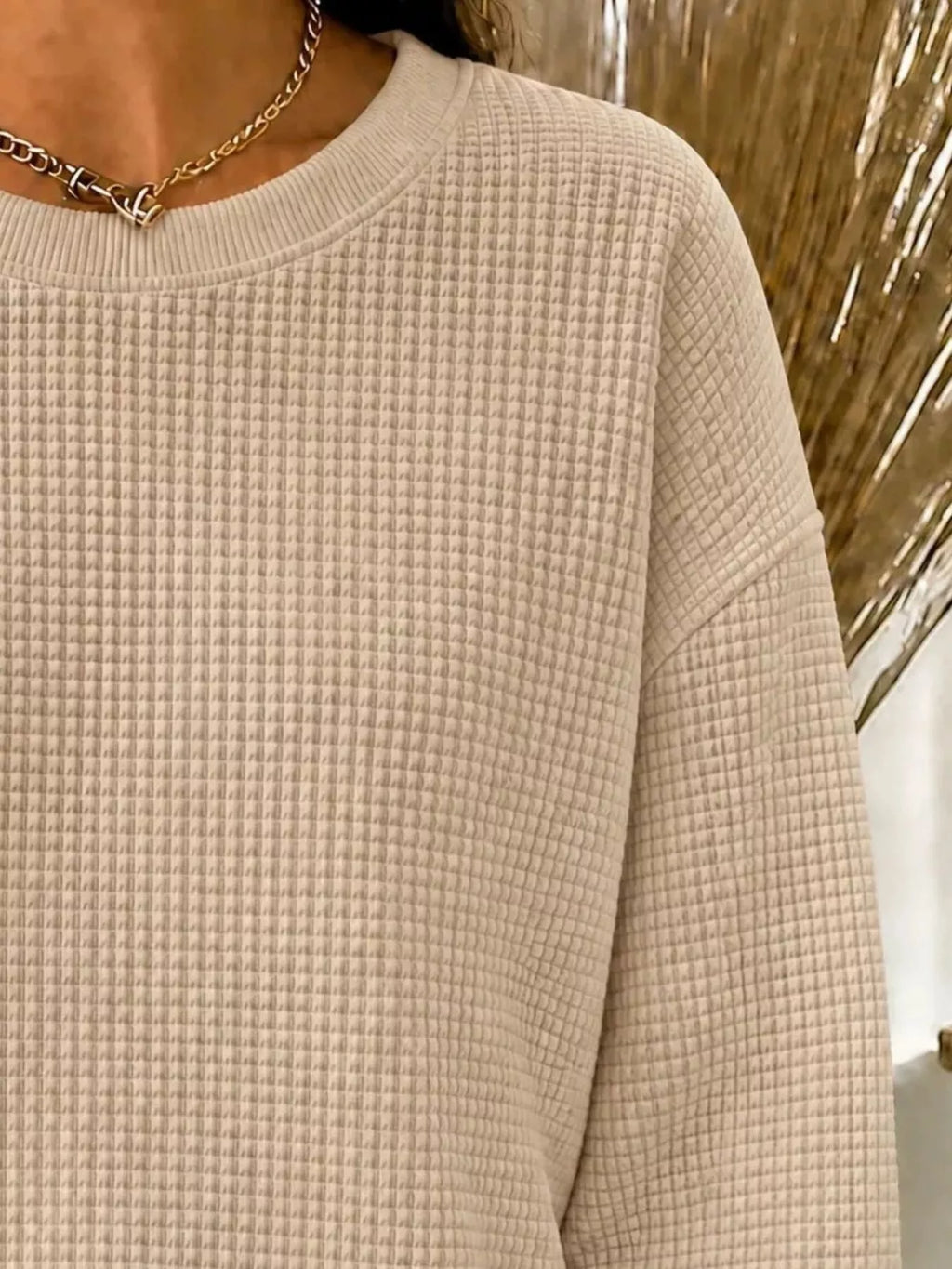 Full Size Waffle Knit Crewneck Sweatshirt Plus Size