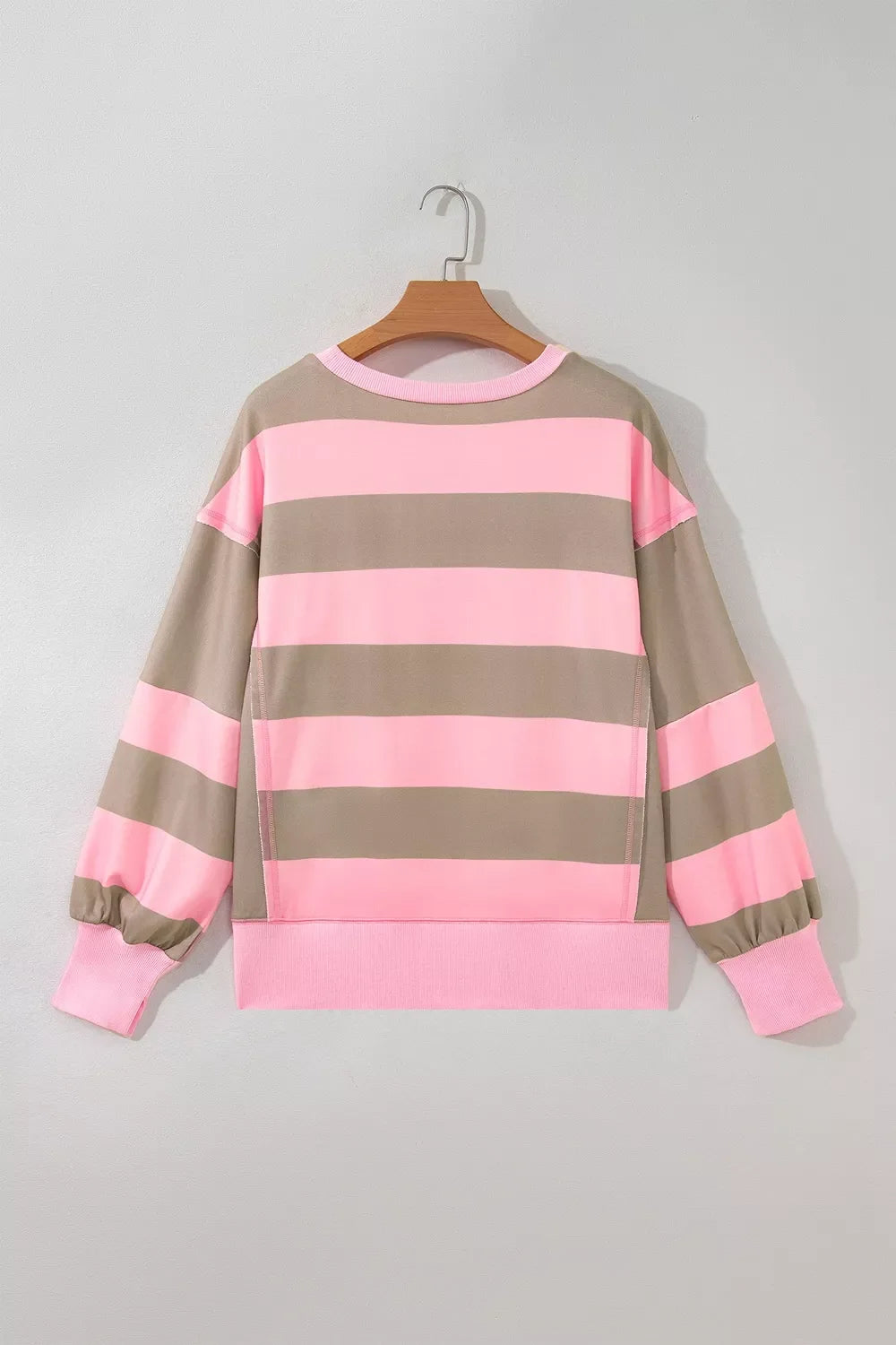 Striped Colorblock Patch Pocket Split Hem Oversized Long Sleeve Sweatshirt