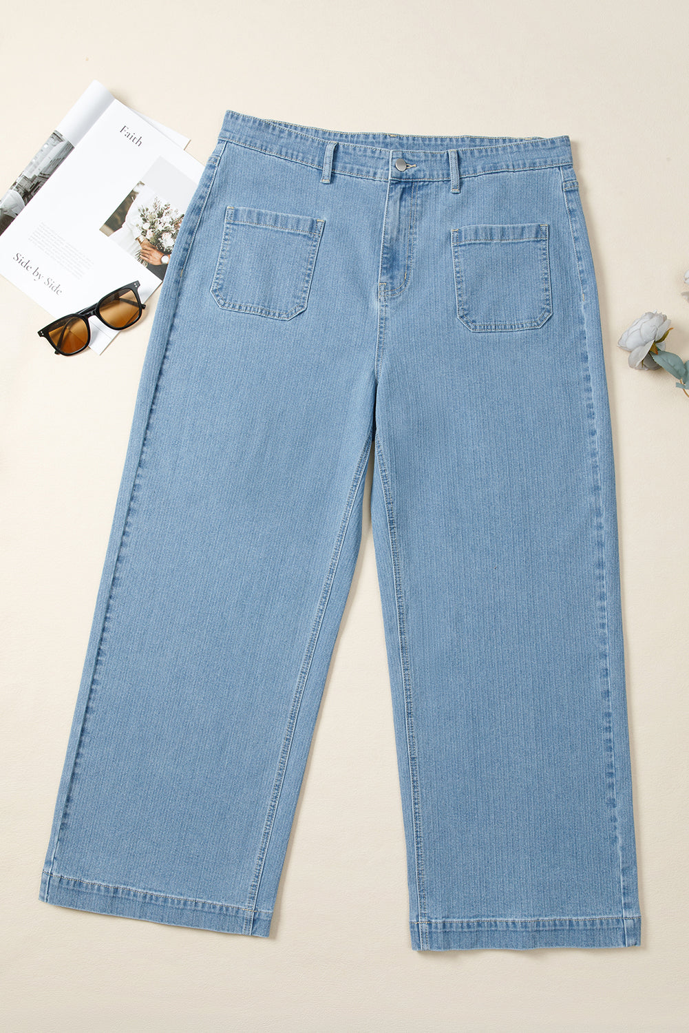 Plus Size Denim Textured Patch Pocket Jeans