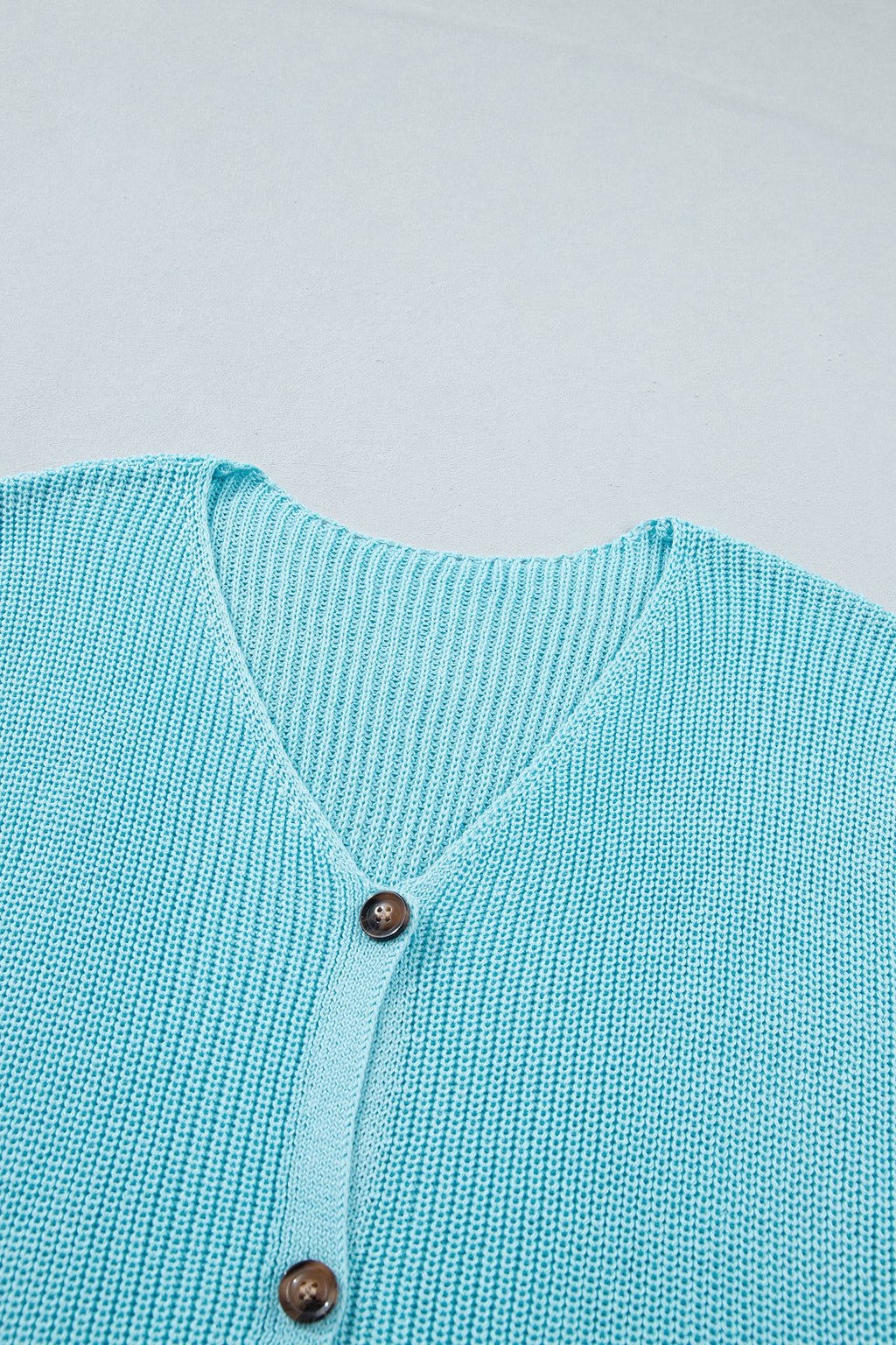 Mist Blue Solid Color Knit V Neck Button Front Sweater Vest
