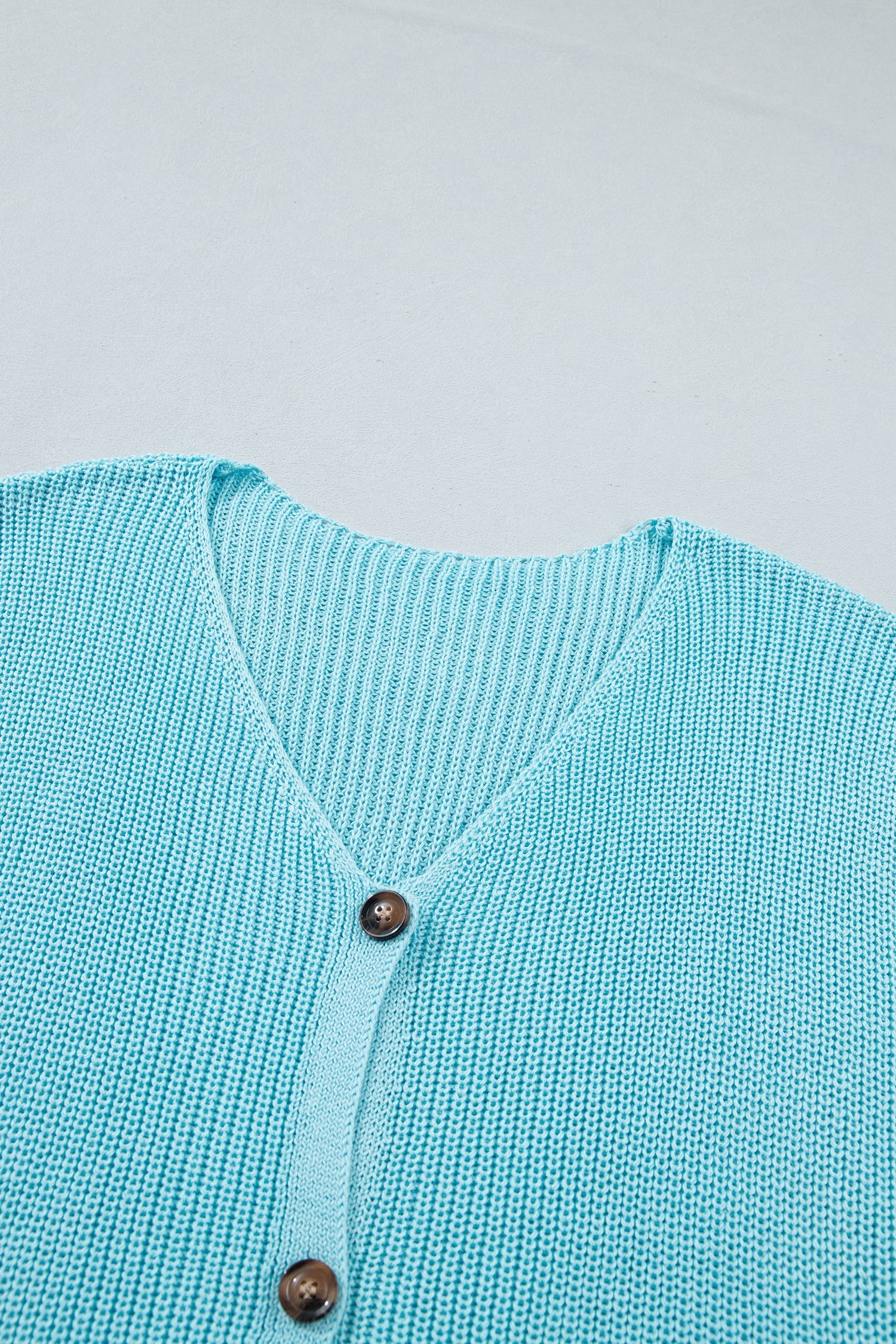 Mist Blue Solid Color Knit V Neck Button Front Sweater Vest