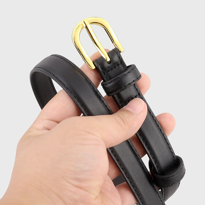 Leather Belt with Golden Buckle
