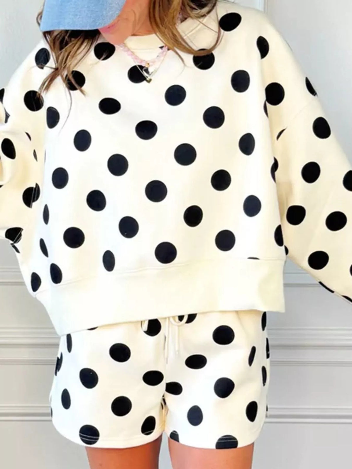 Polka Dot Crewneck Sweatshirt and Shorts Set