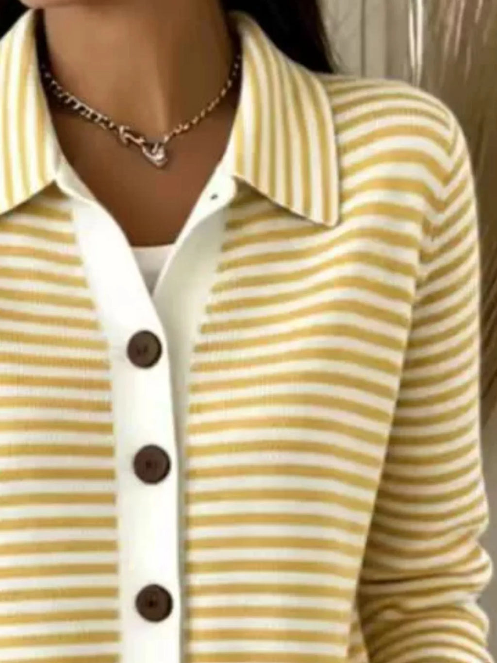 Striped Collared Button-Down Knit Cardigan