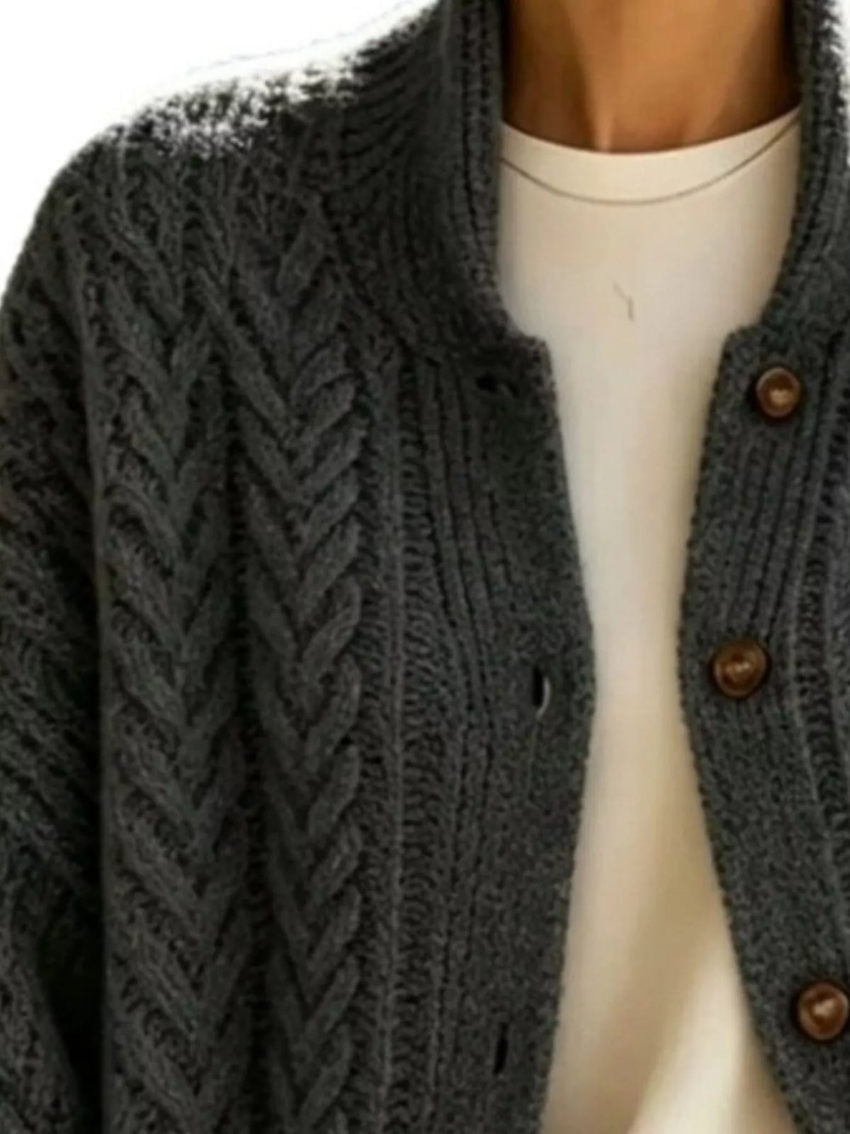 Full Size Cable-Knit Button-Down Cardigan Plus Size