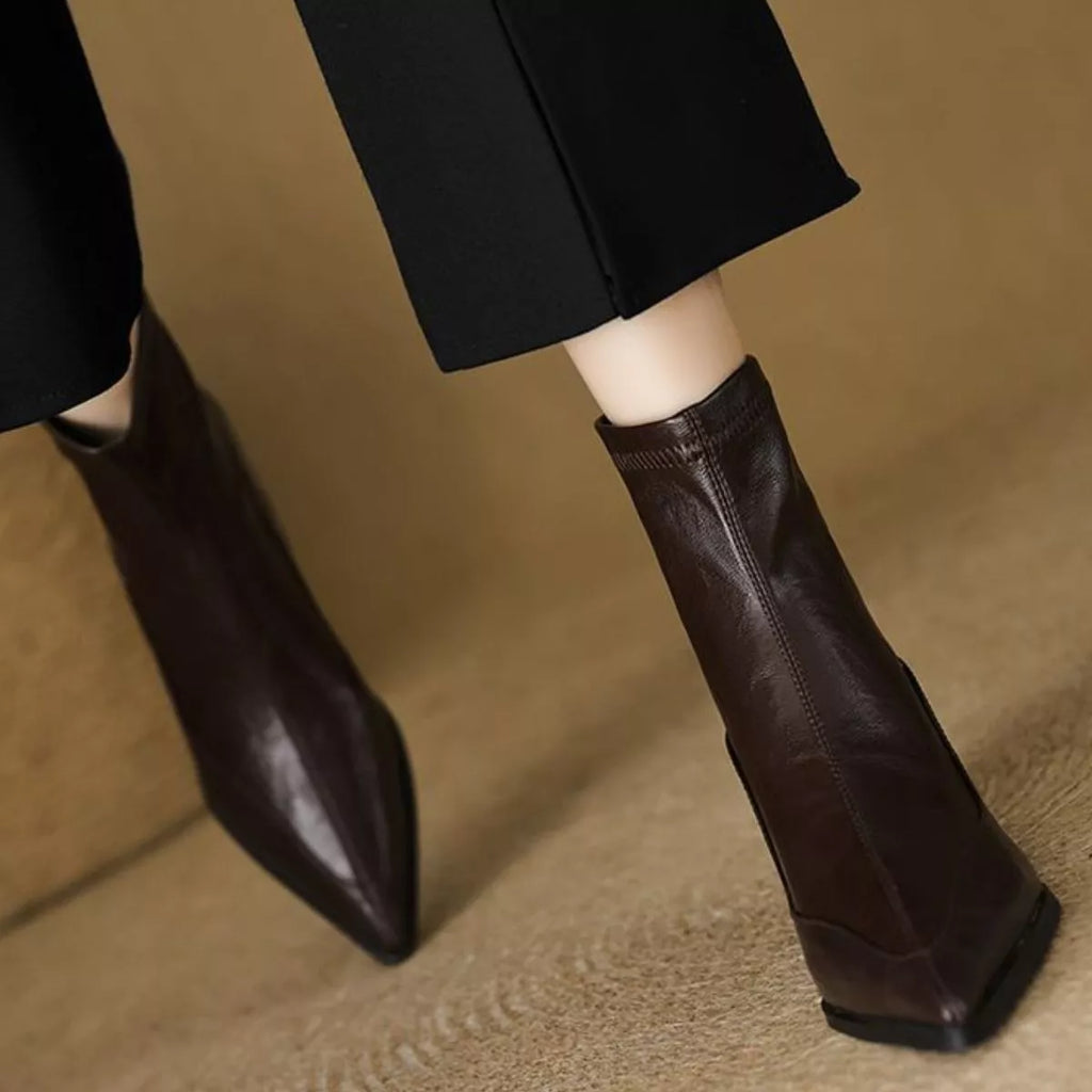 Point Toe Block Heels Boots