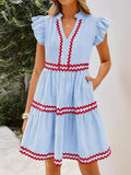 Striped Ruffle Sleeve Tiered Dress
