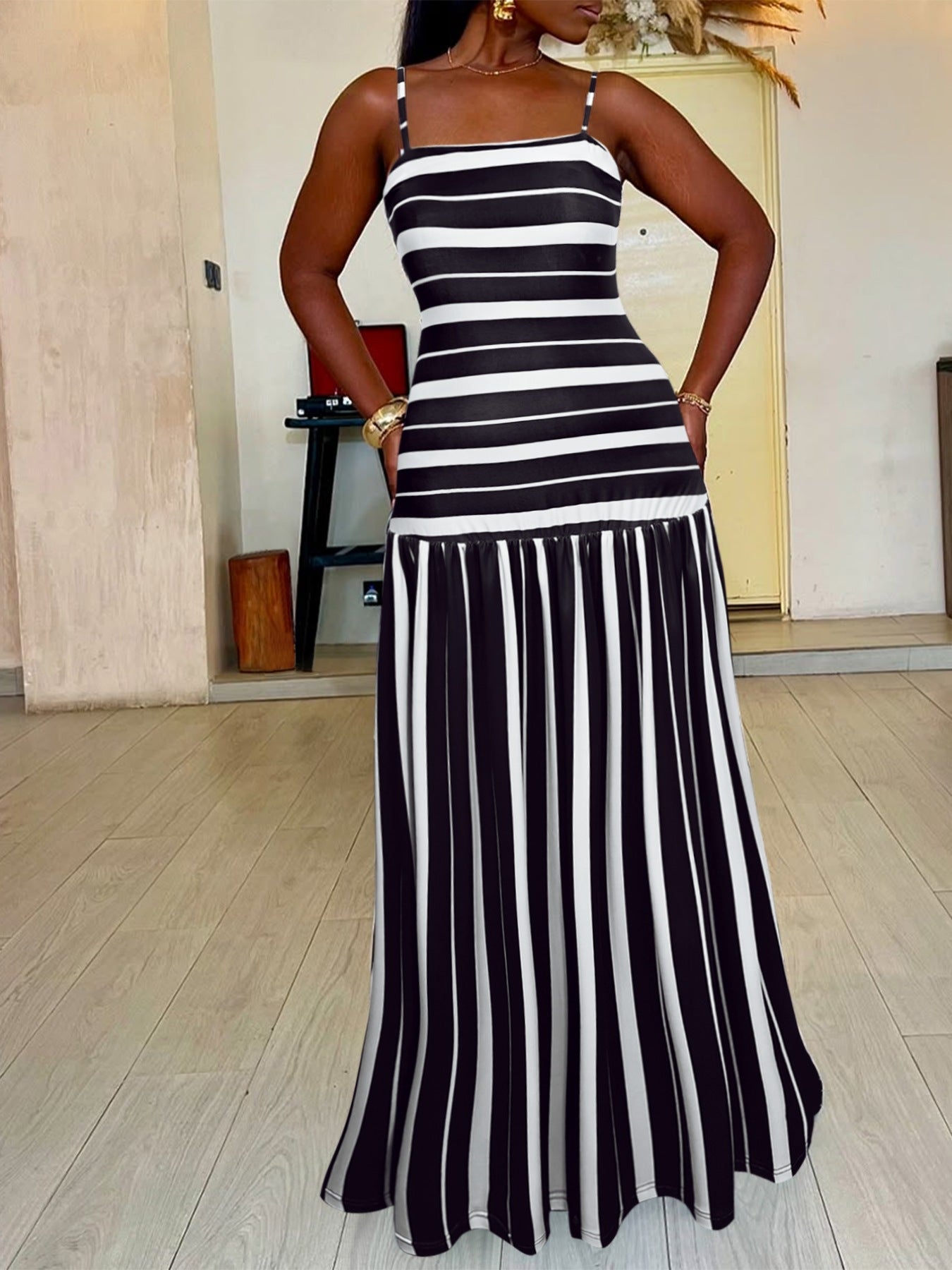 Striped Spaghetti Strap Maxi Dress