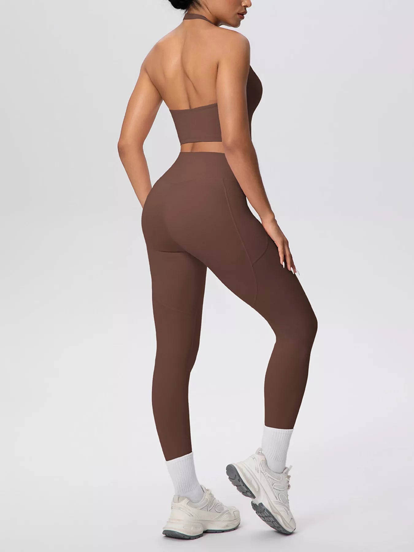 Halter Neck Crop Top and High-Waisted Leggings Active Set
