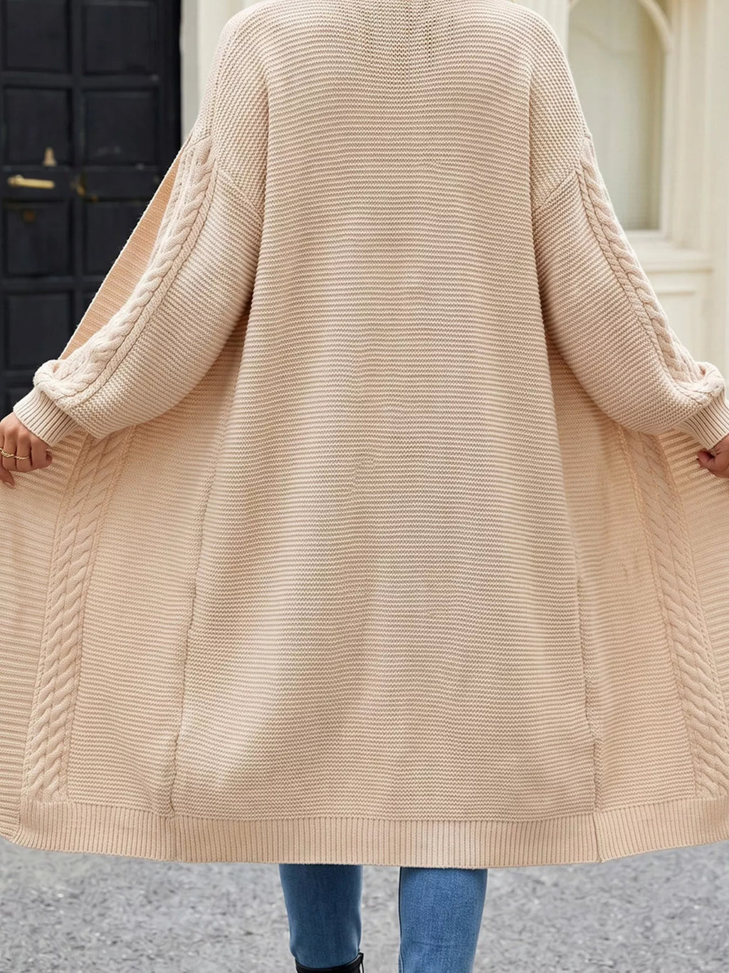 Cable-Knit Open-Front Longline Cardigan
