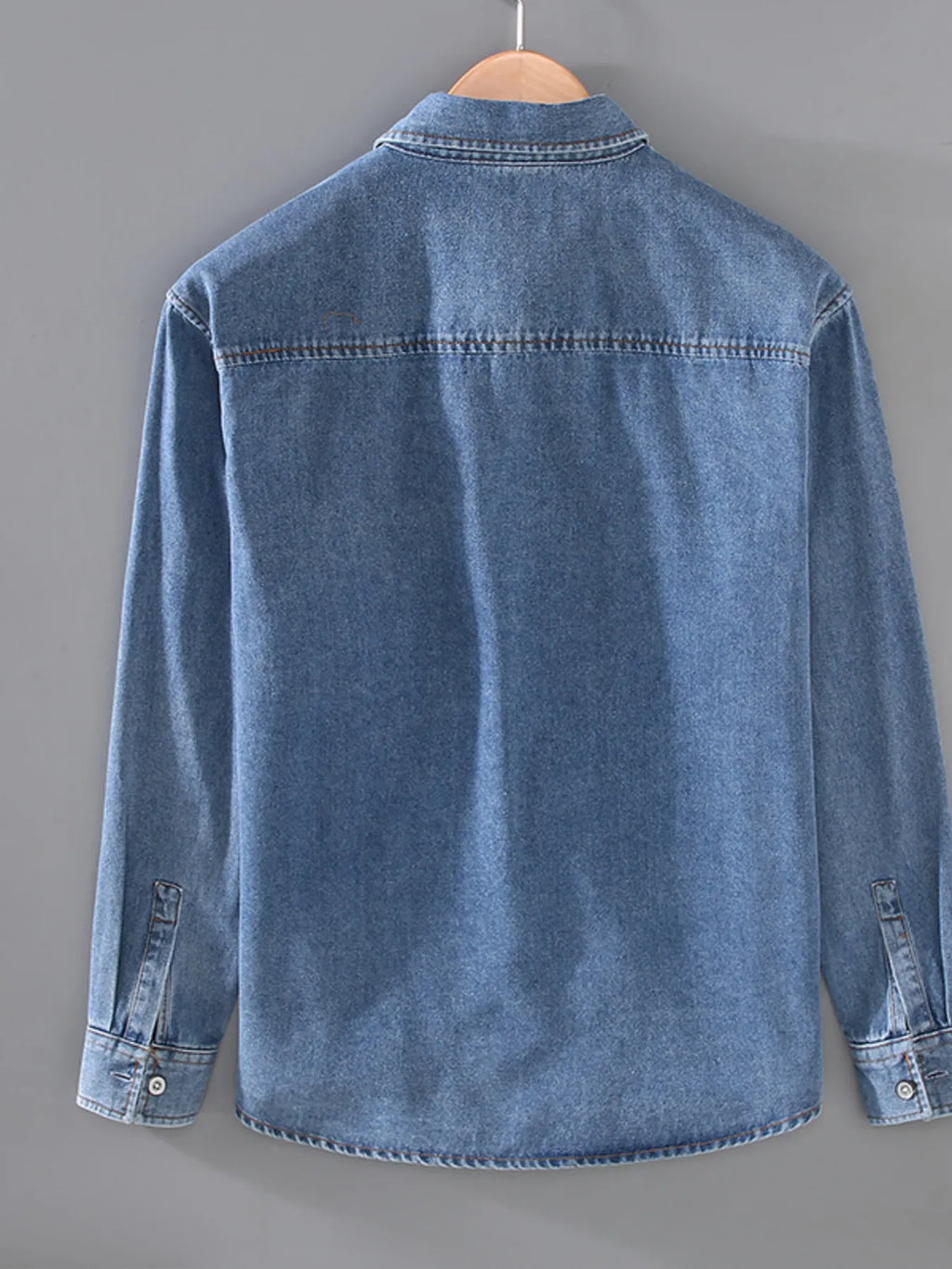 Men's Plus Size Washed Long Sleeve Denim Shirt