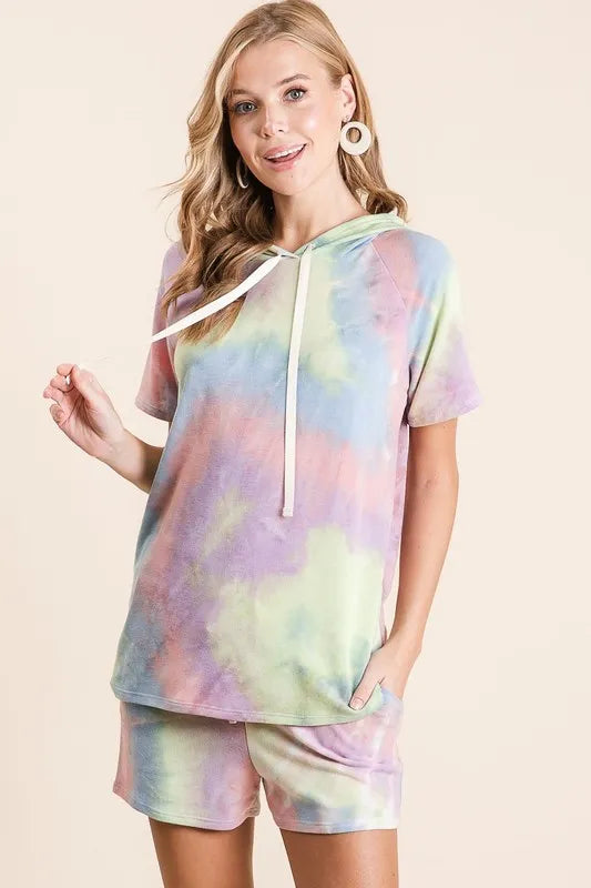 Tie-Dye Drawstring Hoodie in Soft Terry Fabric
