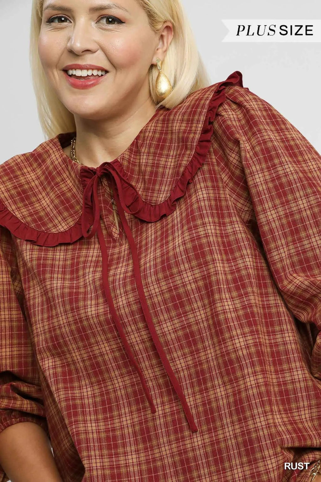 Plaid Ruffle Collar Blouse – Plus Size