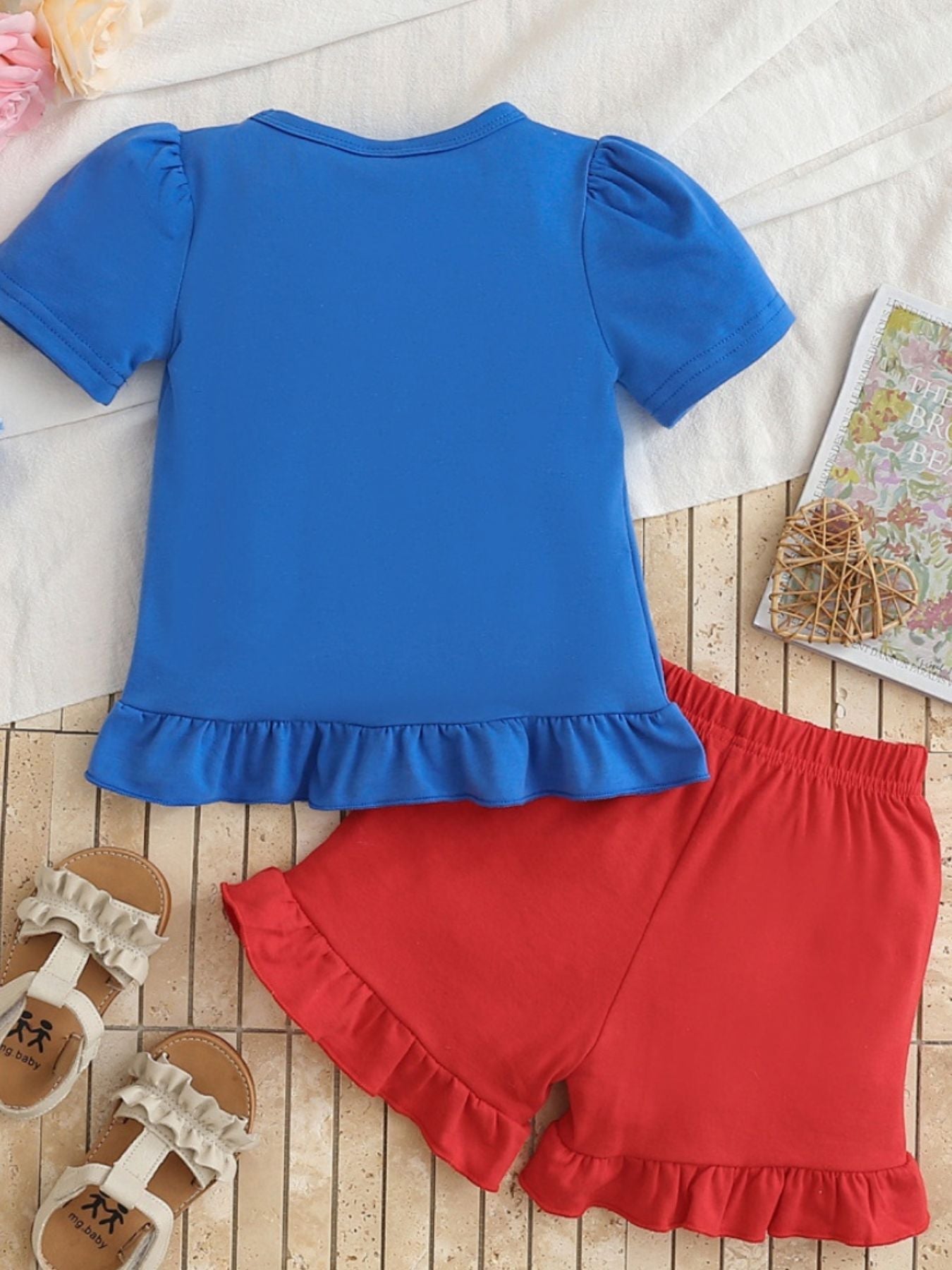 Children's Baseball Love Graphic Ruffle Trim Tee and Shorts Set
