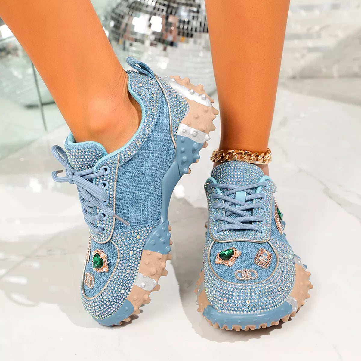 Rhinestone Round Toe Sneakers