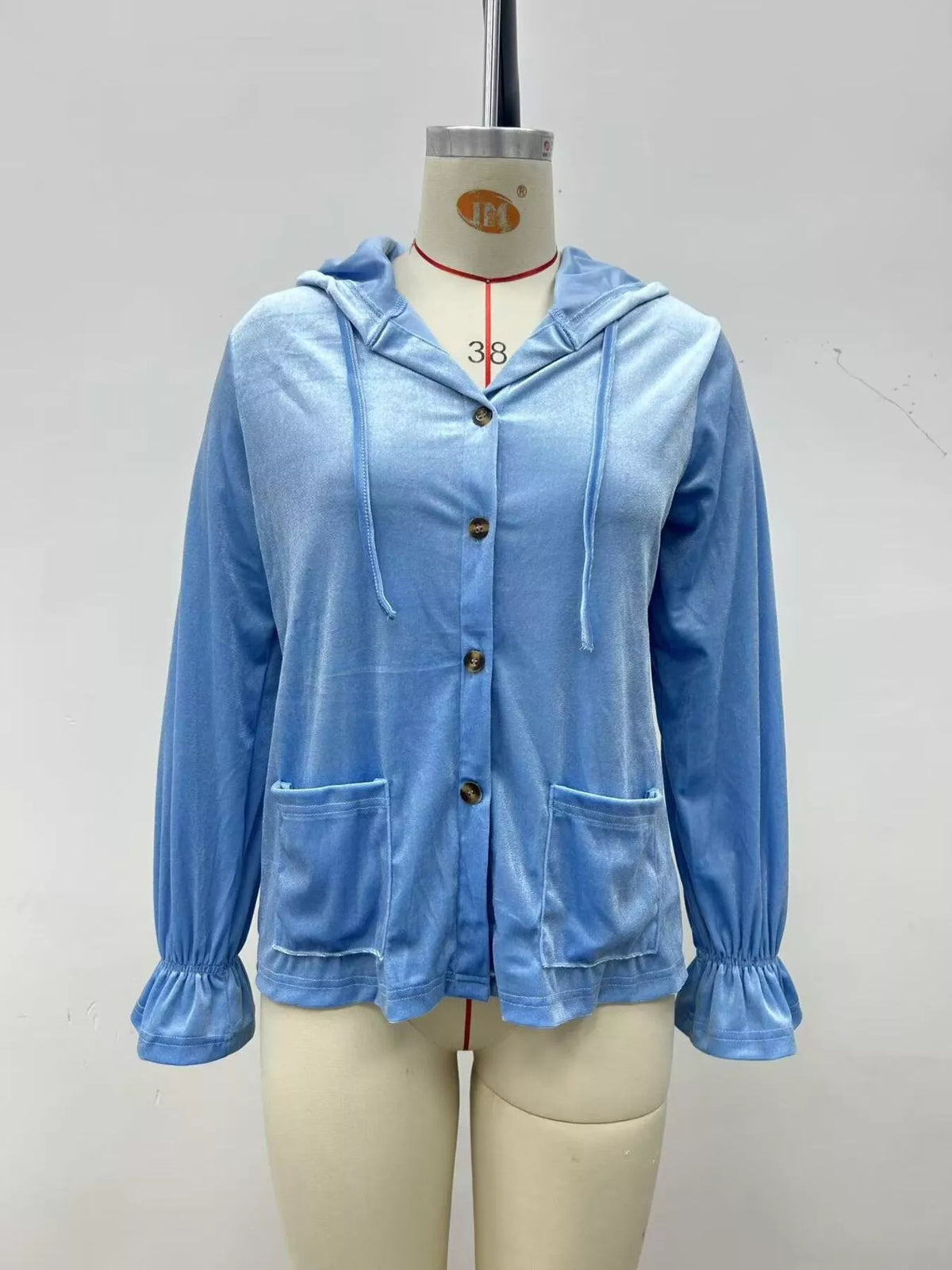 Full Size Velvet Button-Down Hooded Outerwear Plus Size