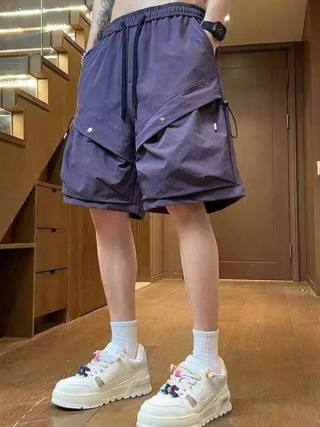 Men's Plus Size Casual Cargo Shorts with Drawstring