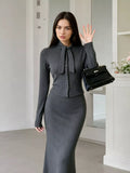 Tie Detail Button Down Top and Skirt Set