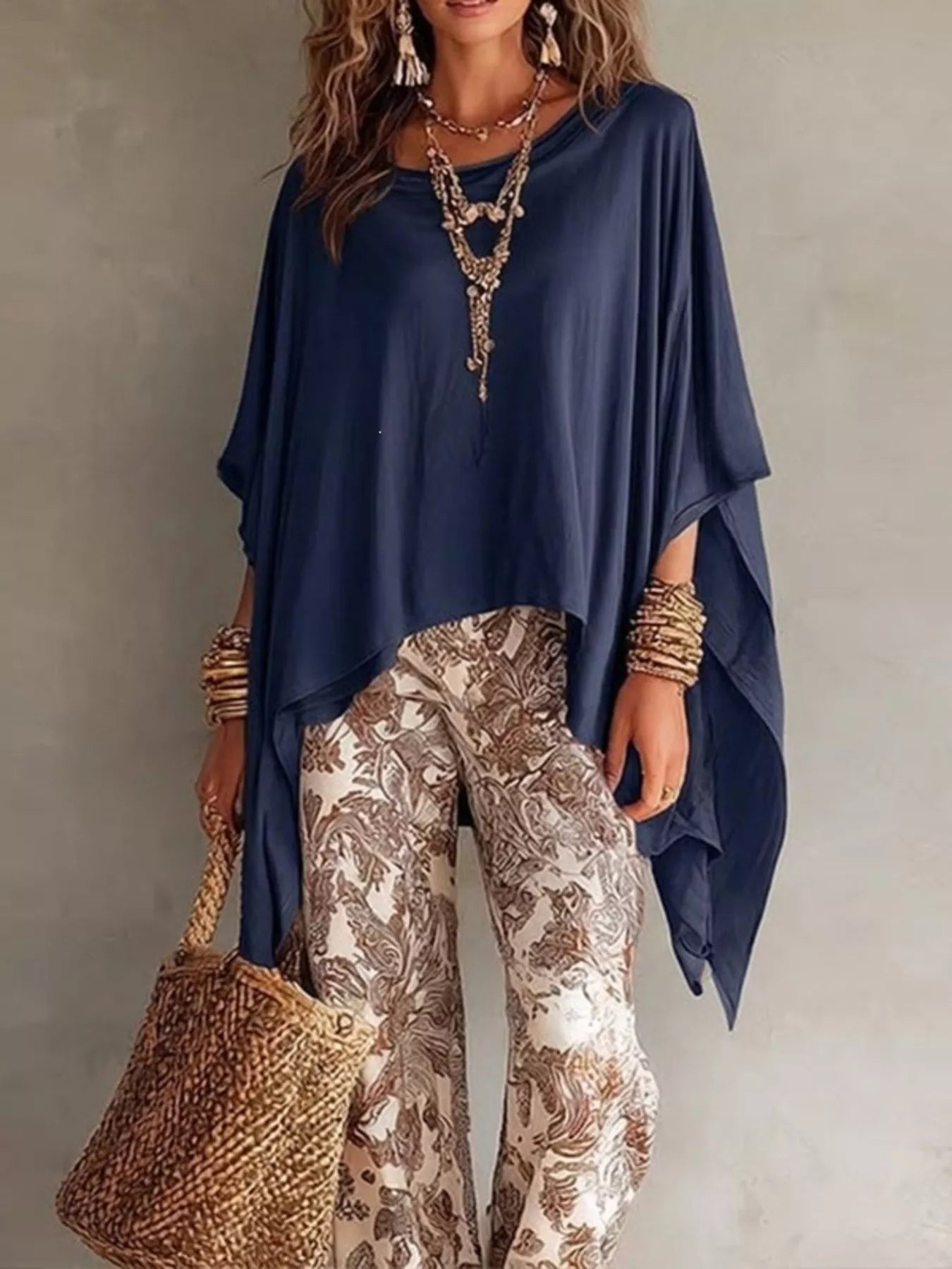 Full Size Oversized Batwing Sleeve Flowy Top Plus Size