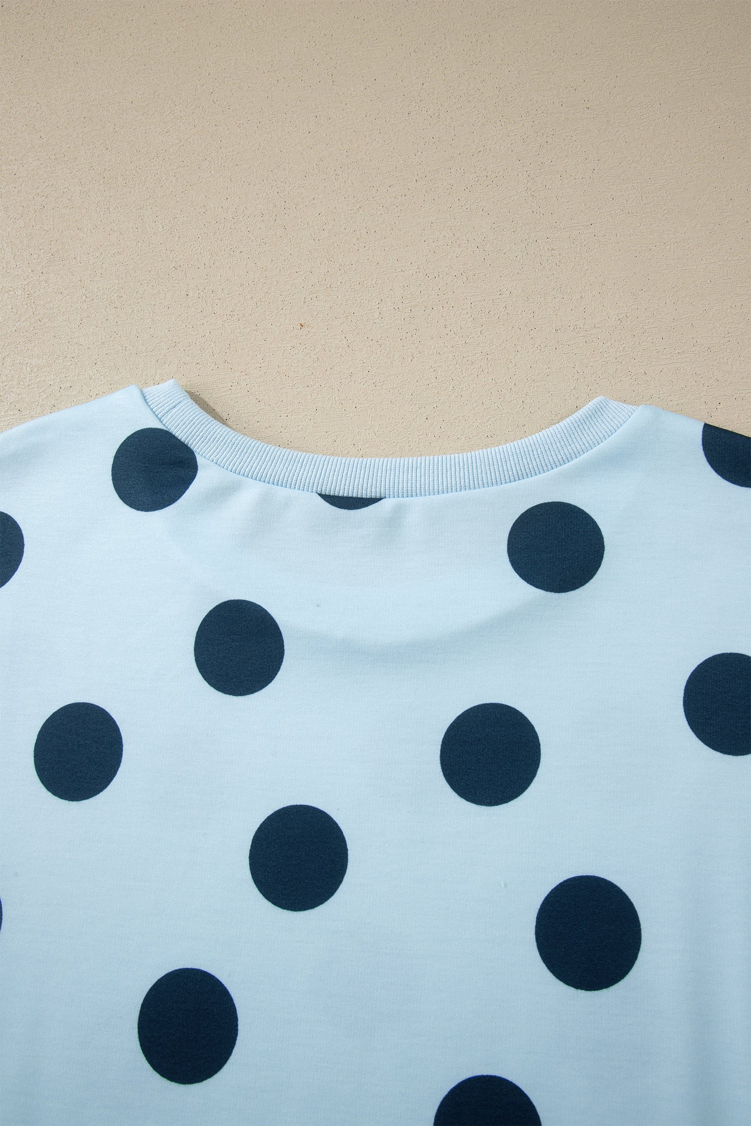 Sky Blue Polka Dot Print Loose Tee Drawstring Elastic Waist Short Set