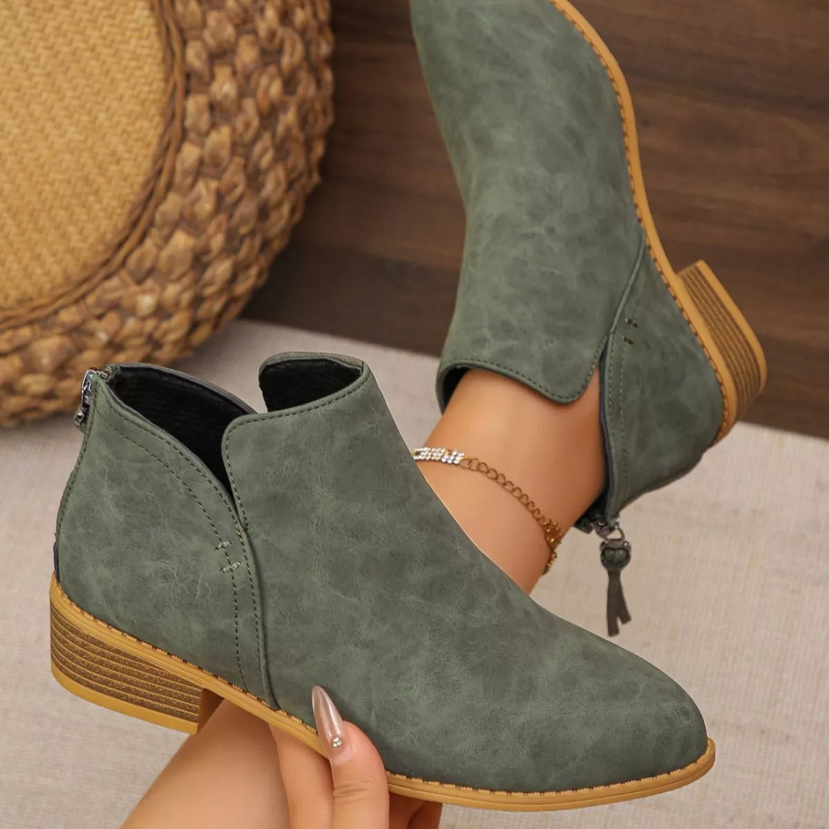 Point Toe Block Heels Boots