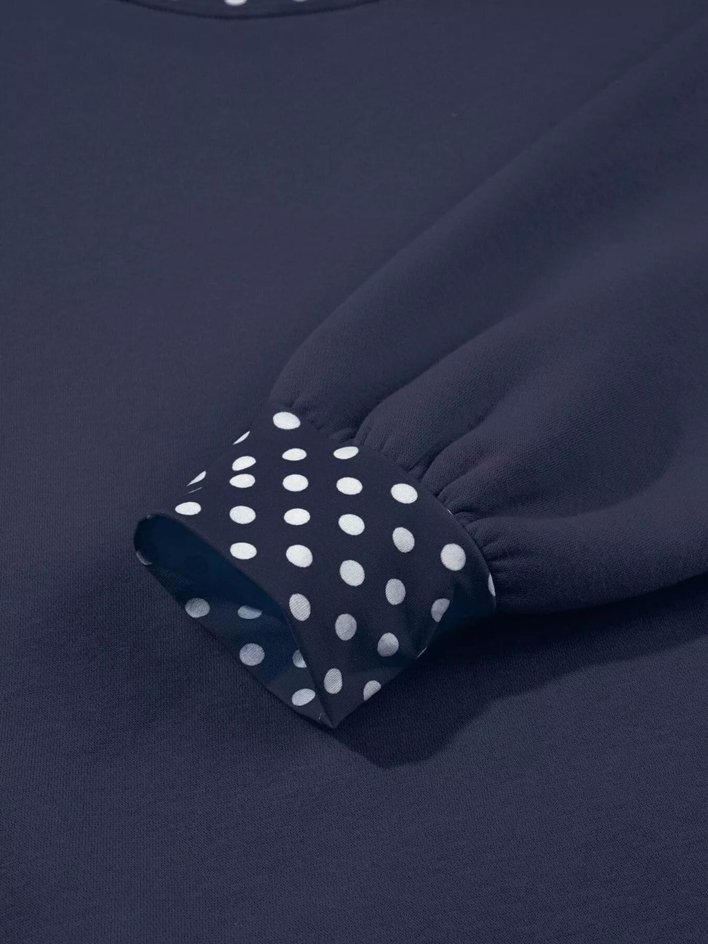 Polka Dot Trim Contrast Crew Neck Sweatshirt