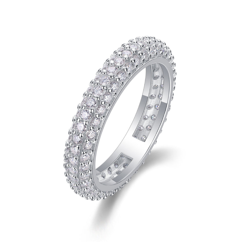 S925 Silver 2.8g Platinum Plated Moissanite Ring, 108pcs 1.5mm D VVS1 Pave Band, GRA Certified US 5-9