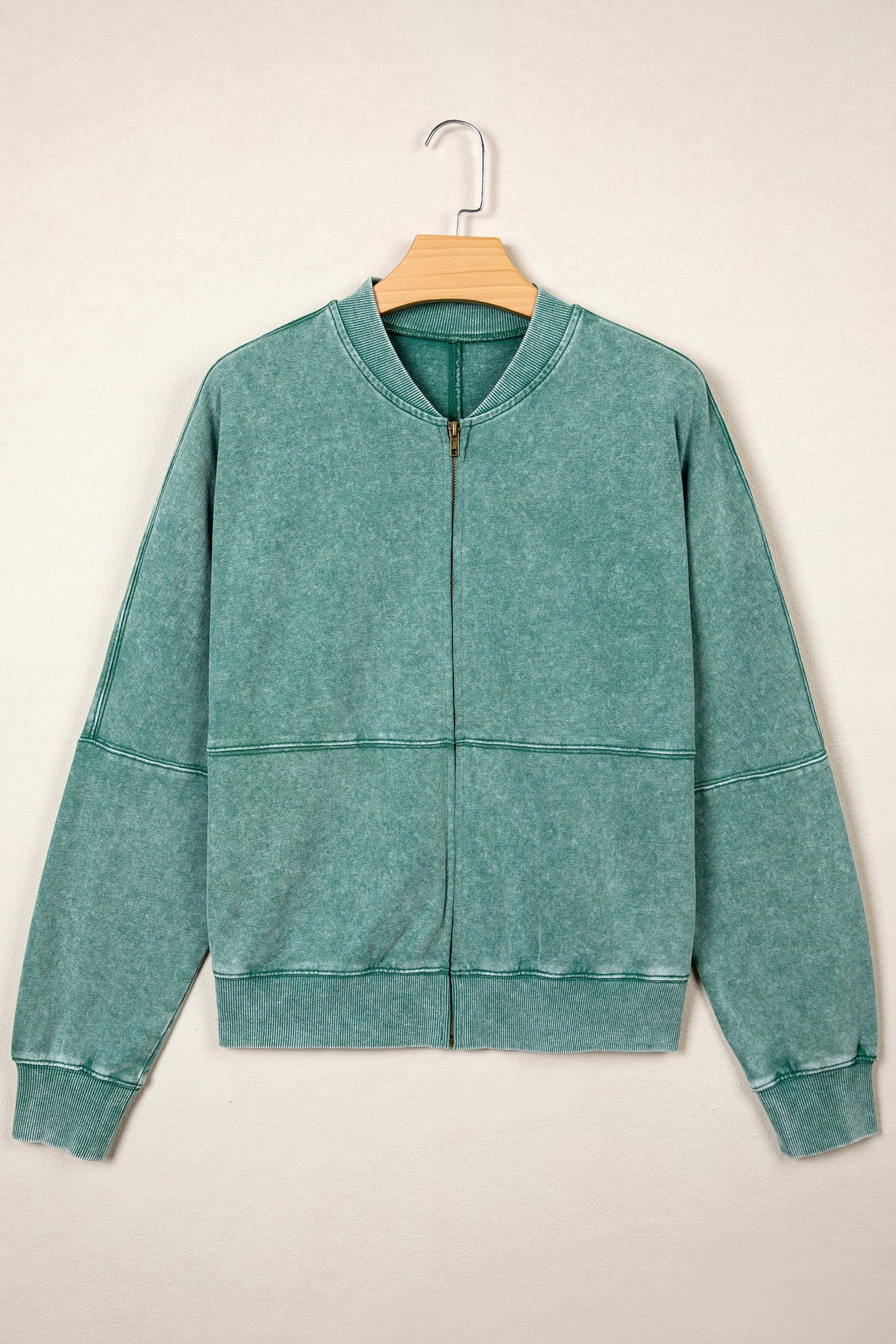 Evergreen Mineral Washed Zip Open-Front Jacket Style Cotton Sweatshirt