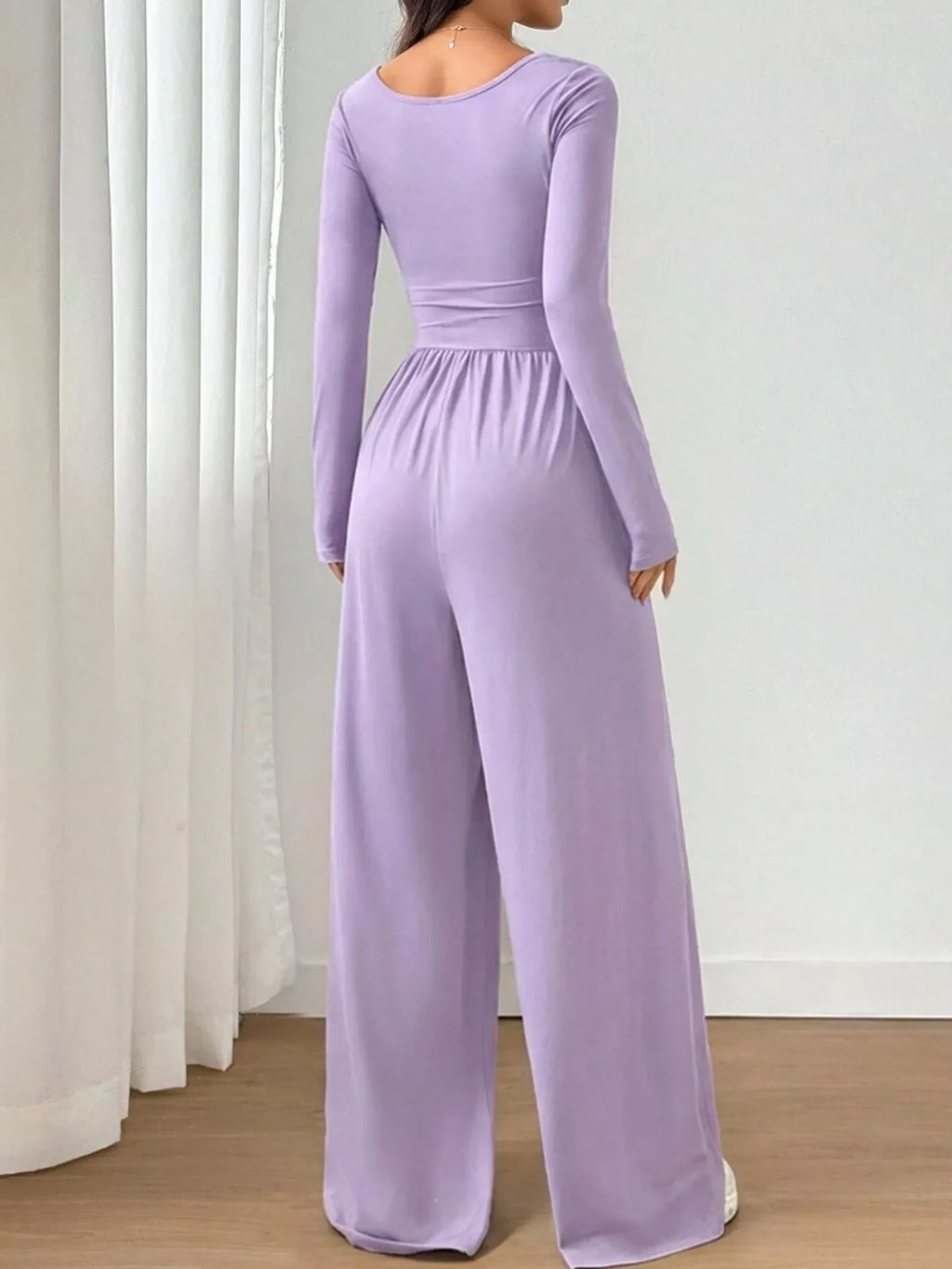 Ruched Square Neck Wide-Leg Jumpsuit
