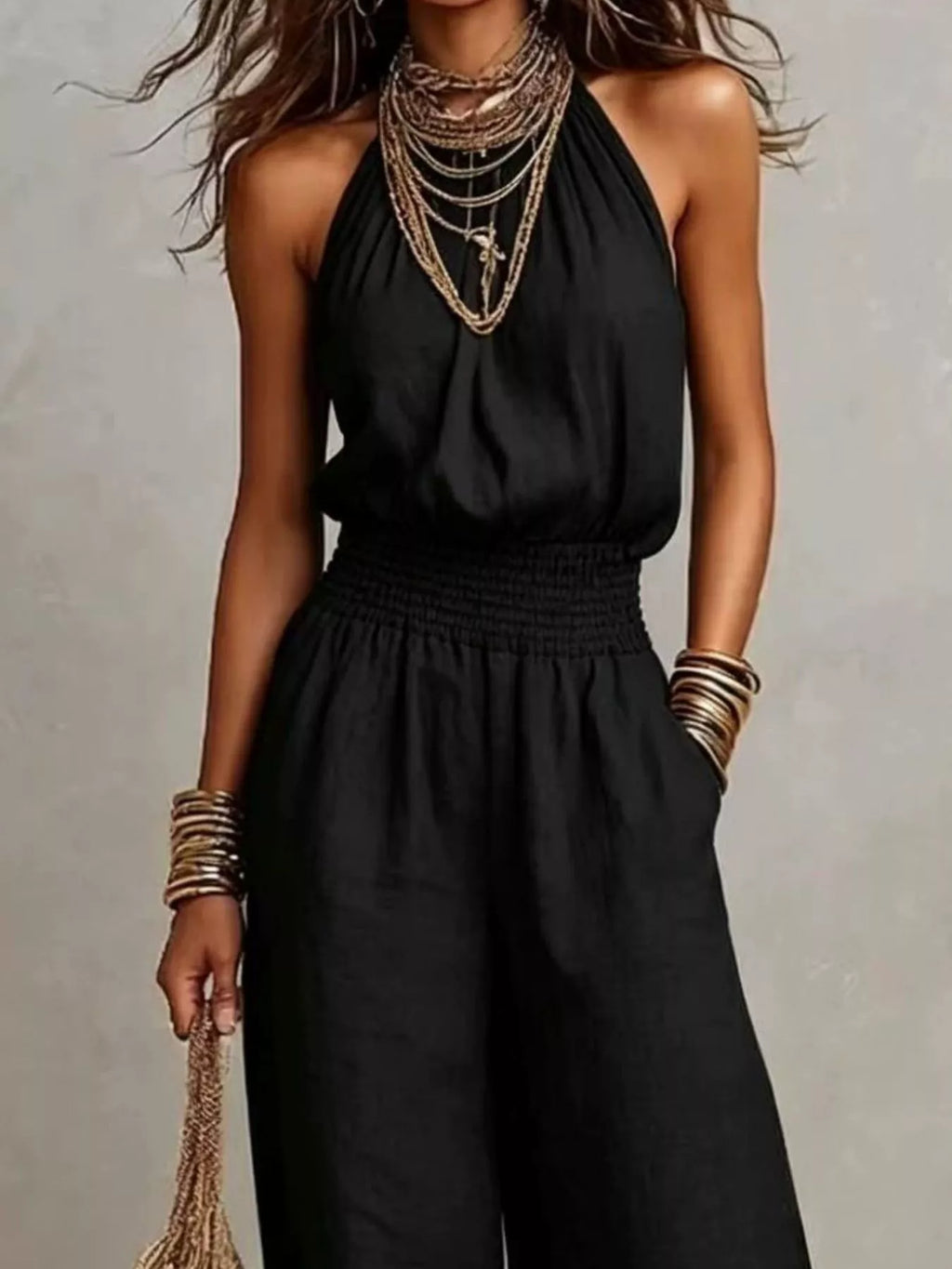 Elegant Halter Neck Wide-Leg Jumpsuit