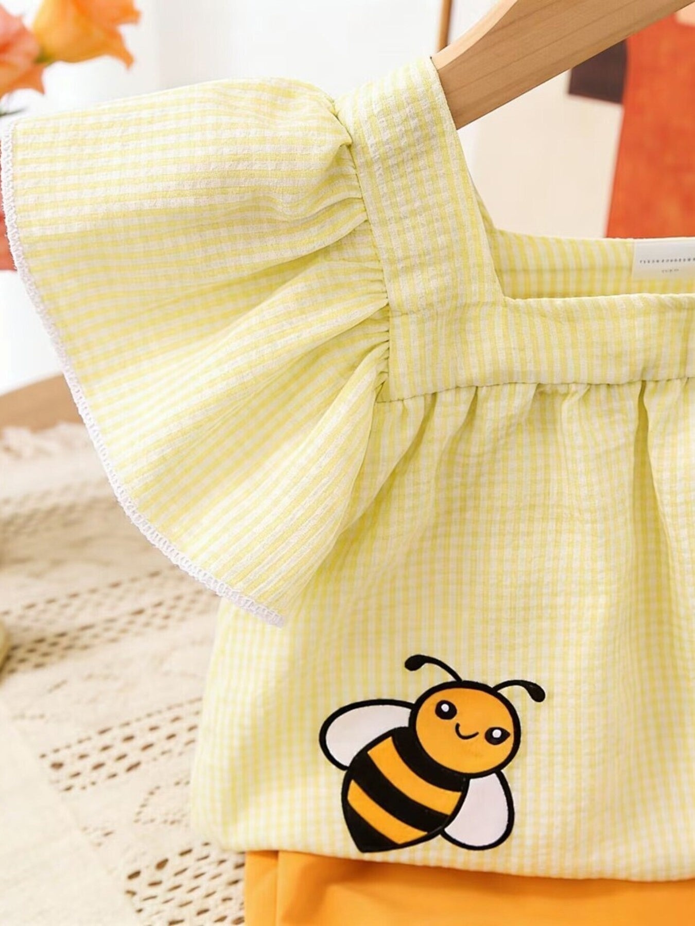 Children's Bee Embroidered Ruffle Trim Top and Shorts Set