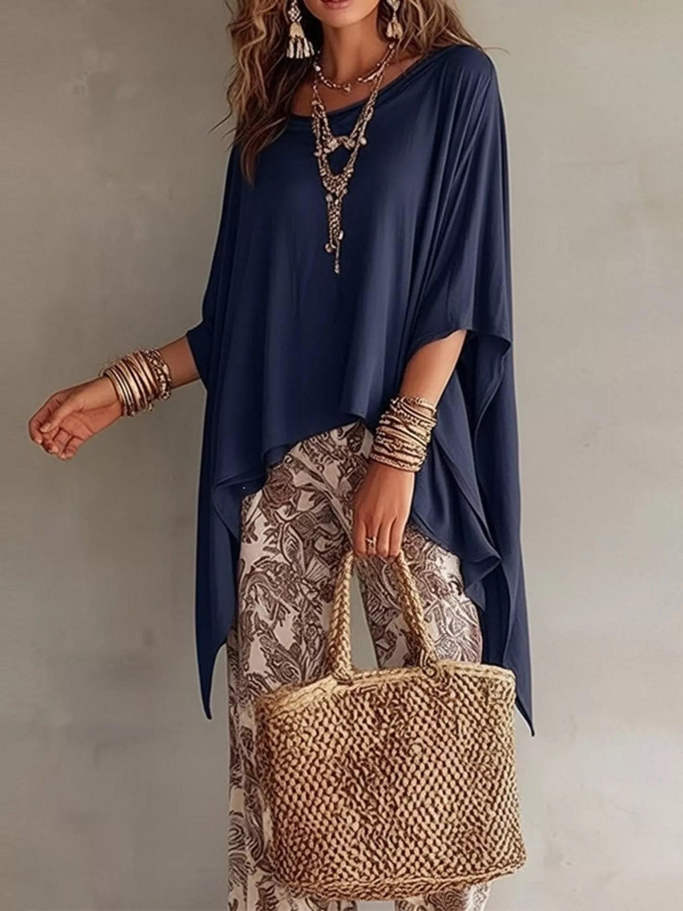 Full Size Oversized Batwing Sleeve Flowy Top Plus Size