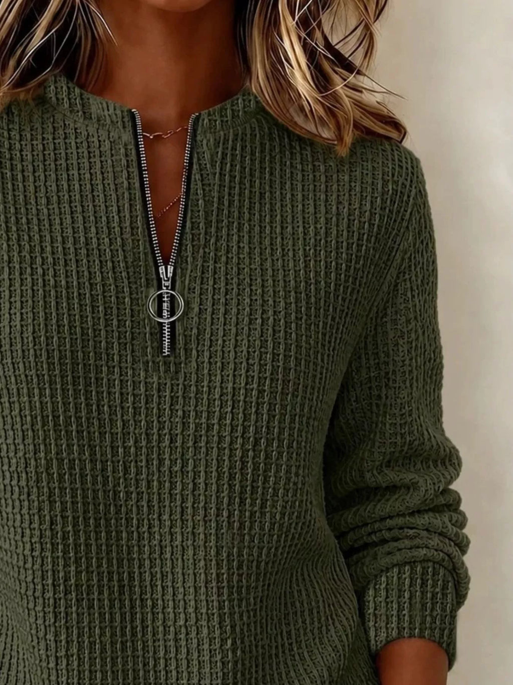 Full Size Quarter-Zip Textured Sweatshirt Plus Size