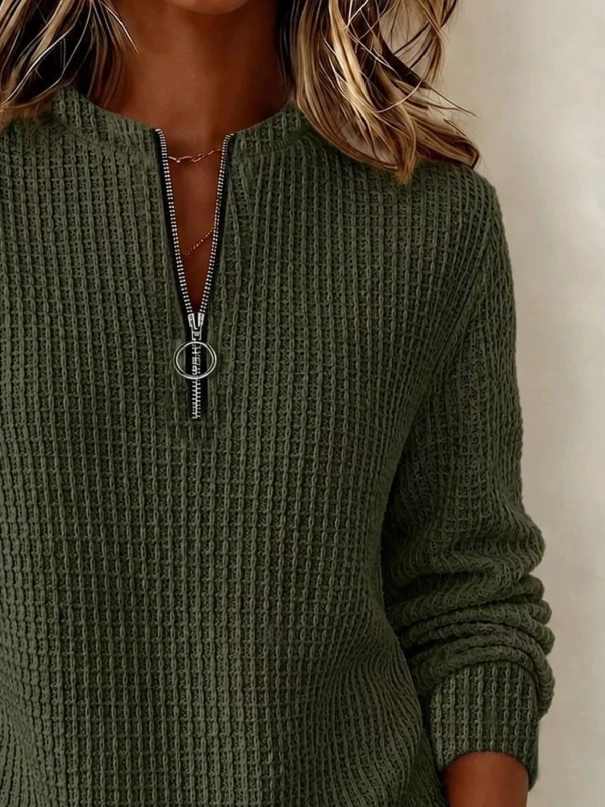 Full Size Quarter-Zip Textured Sweatshirt Plus Size