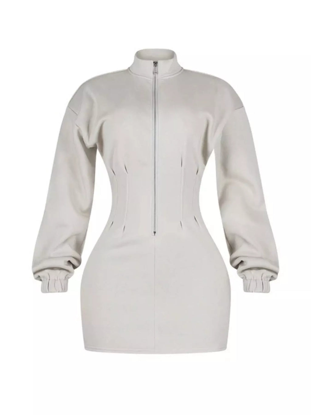 Casual Zip-Up Long Sleeve Mini Dress