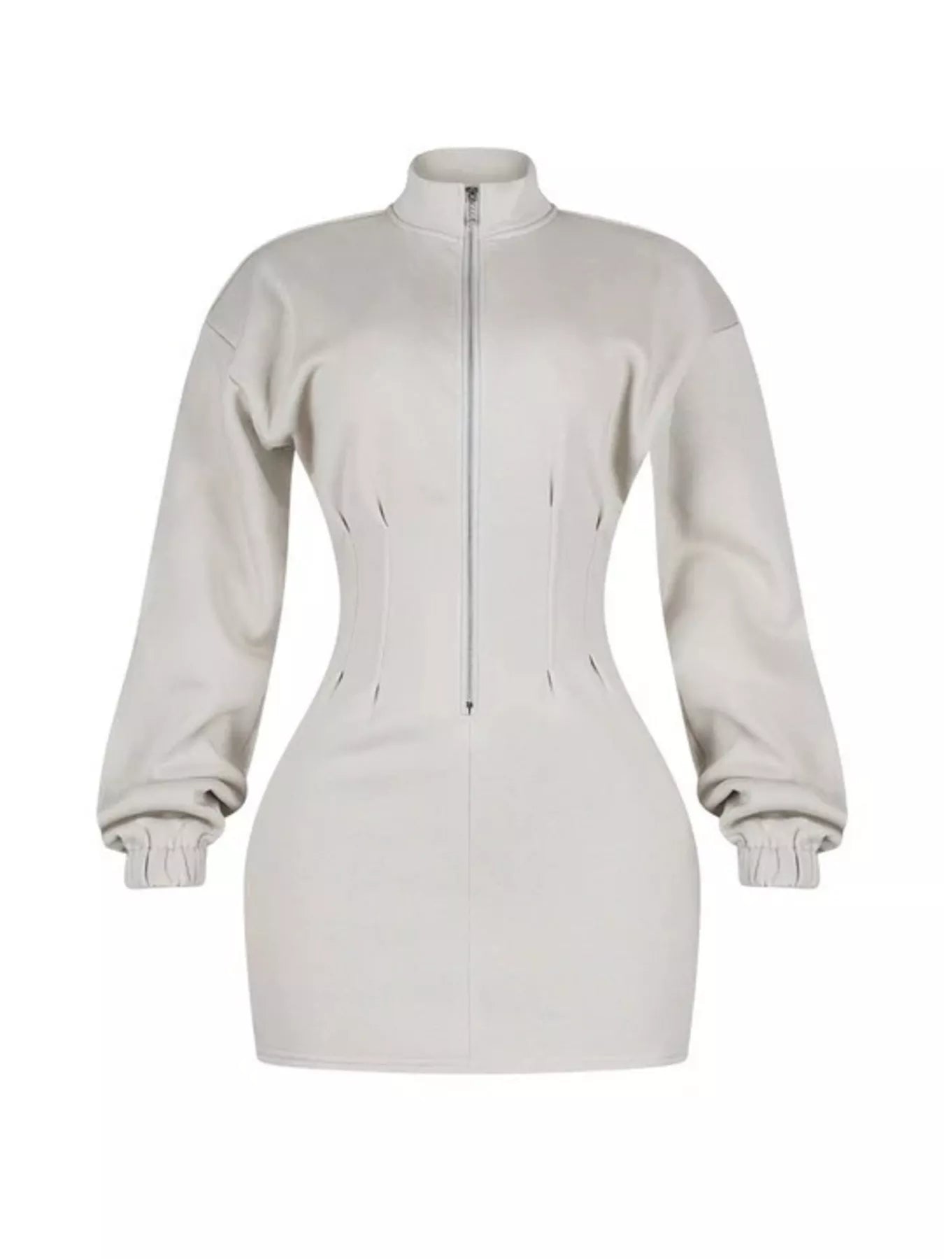 Casual Zip-Up Long Sleeve Mini Dress