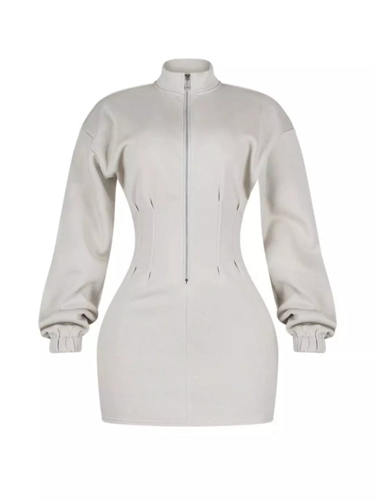 Casual Zip-Up Long Sleeve Mini Dress