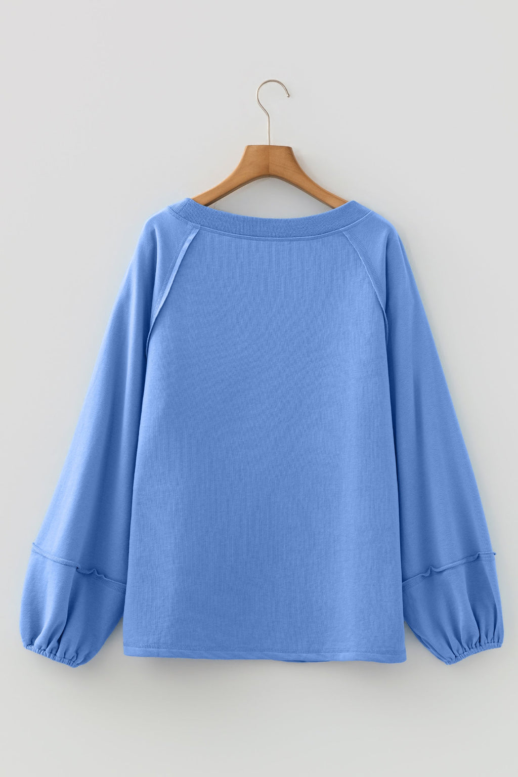 Beau Blue Solid Color Raw Seam Patchwork Baggy Sweatshirt