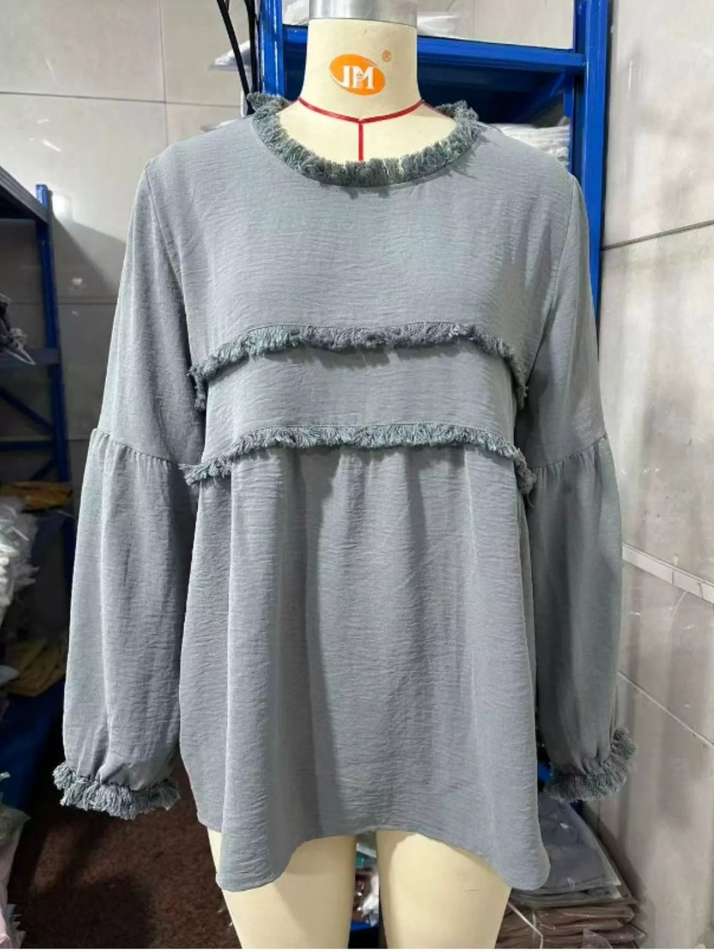 Full Size Boho Chic Textured Frayed Trim Peplum Blouse Plus Size