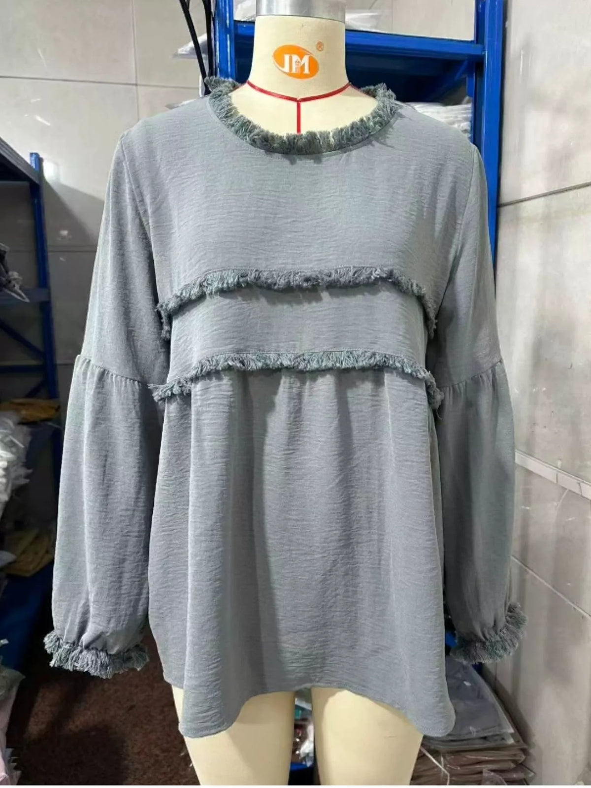Full Size Boho Chic Textured Frayed Trim Peplum Blouse Plus Size