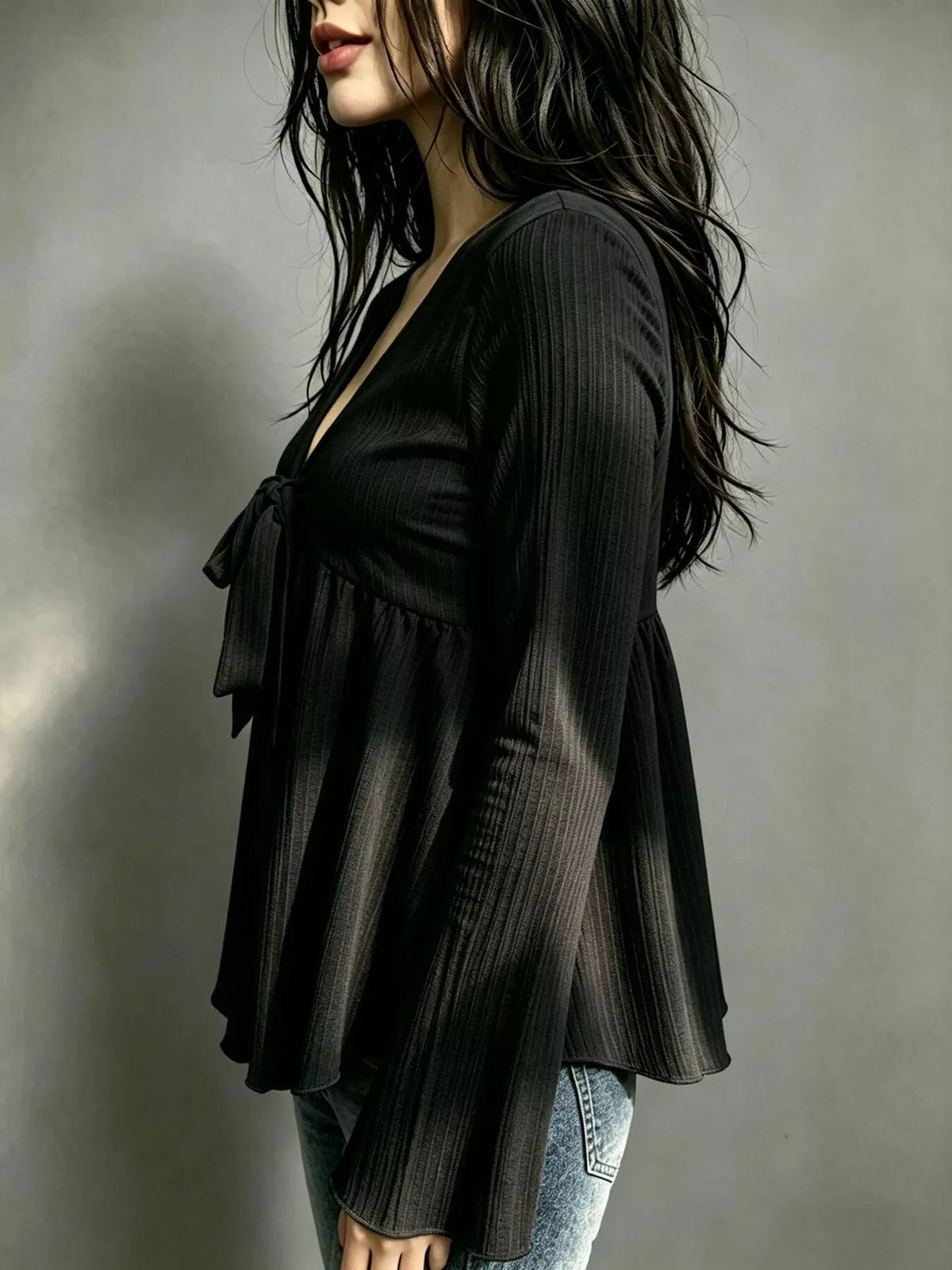 Tie-Front Flare Sleeve Blouse