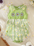 Children's Daisy Embroidered Sleeveless Bodysuit Dress