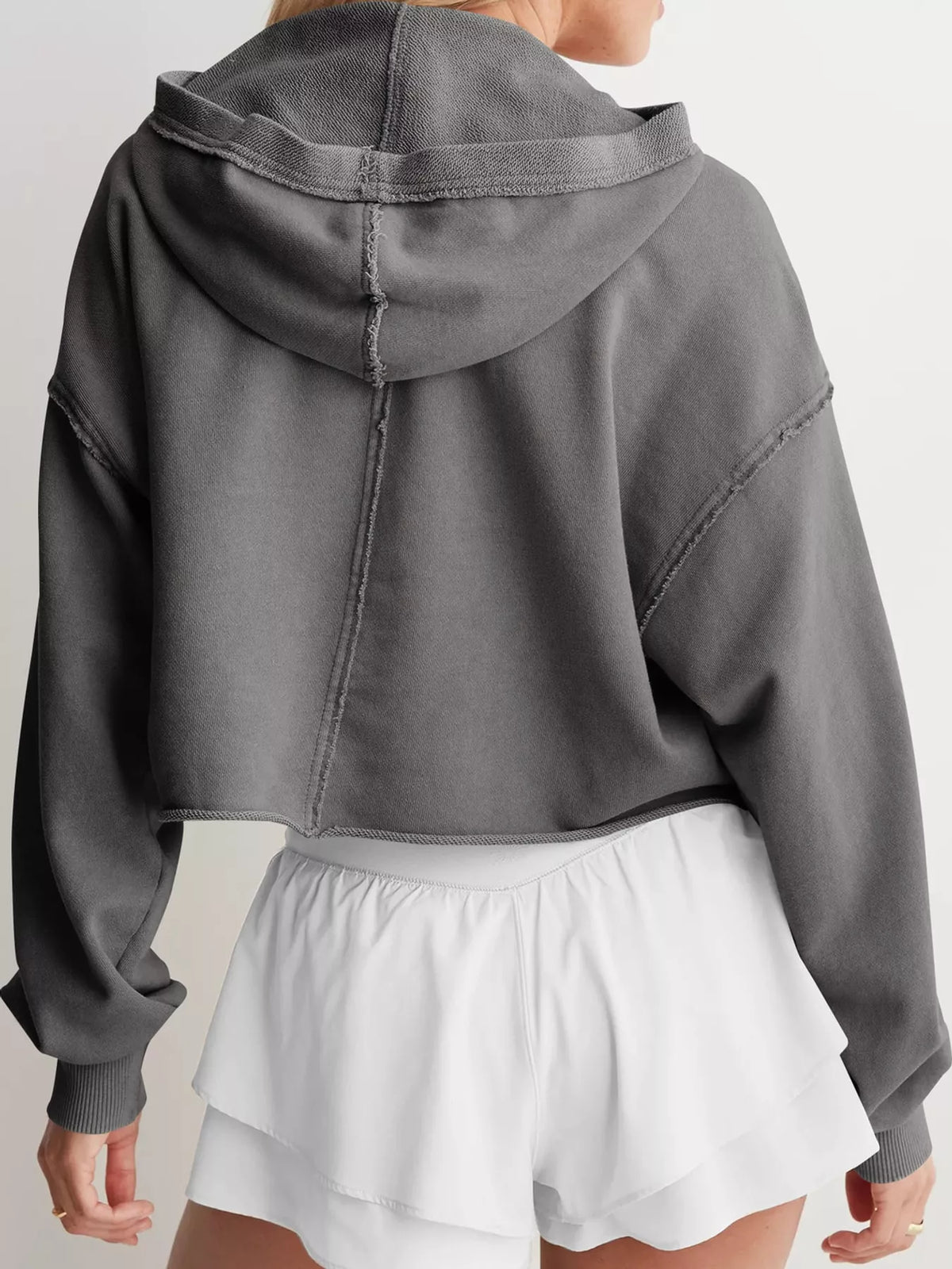 Dropped Shoulder Cropped Hoodie