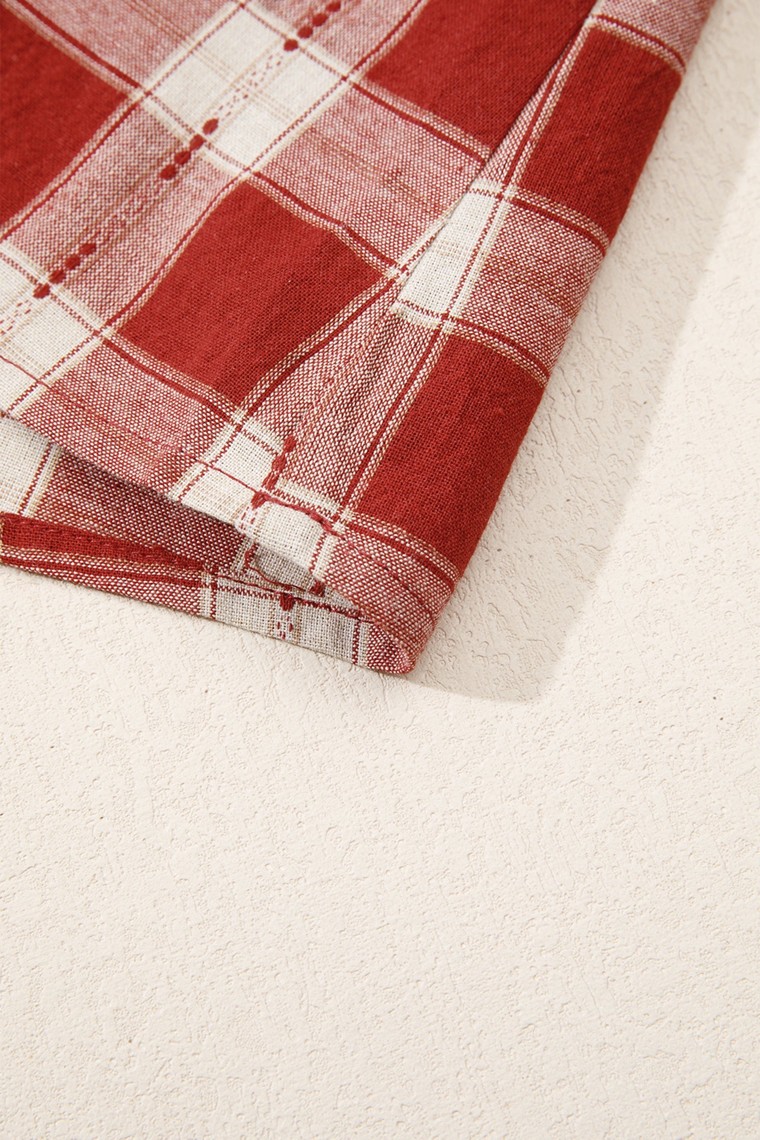 Red Plaid Print Smocked Puff Sleeve Mini Dress