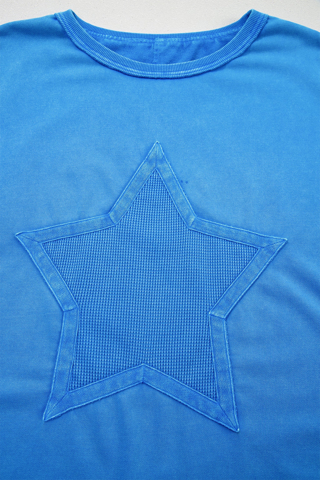 Blue Mineral Wash Star Mesh Patchwork Oversize Tee