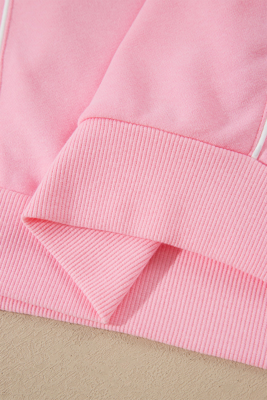 Pink Piping Trim Long Sporty Pullover Drawstring Elastic Waist Shorts Set