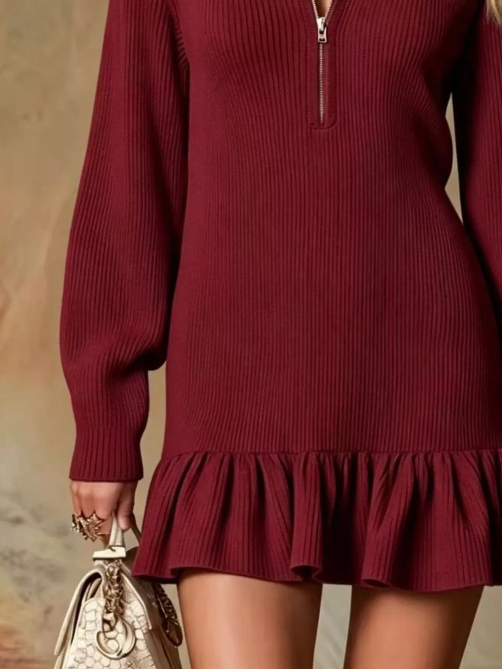 Ruffle Hem Half Zip Dress