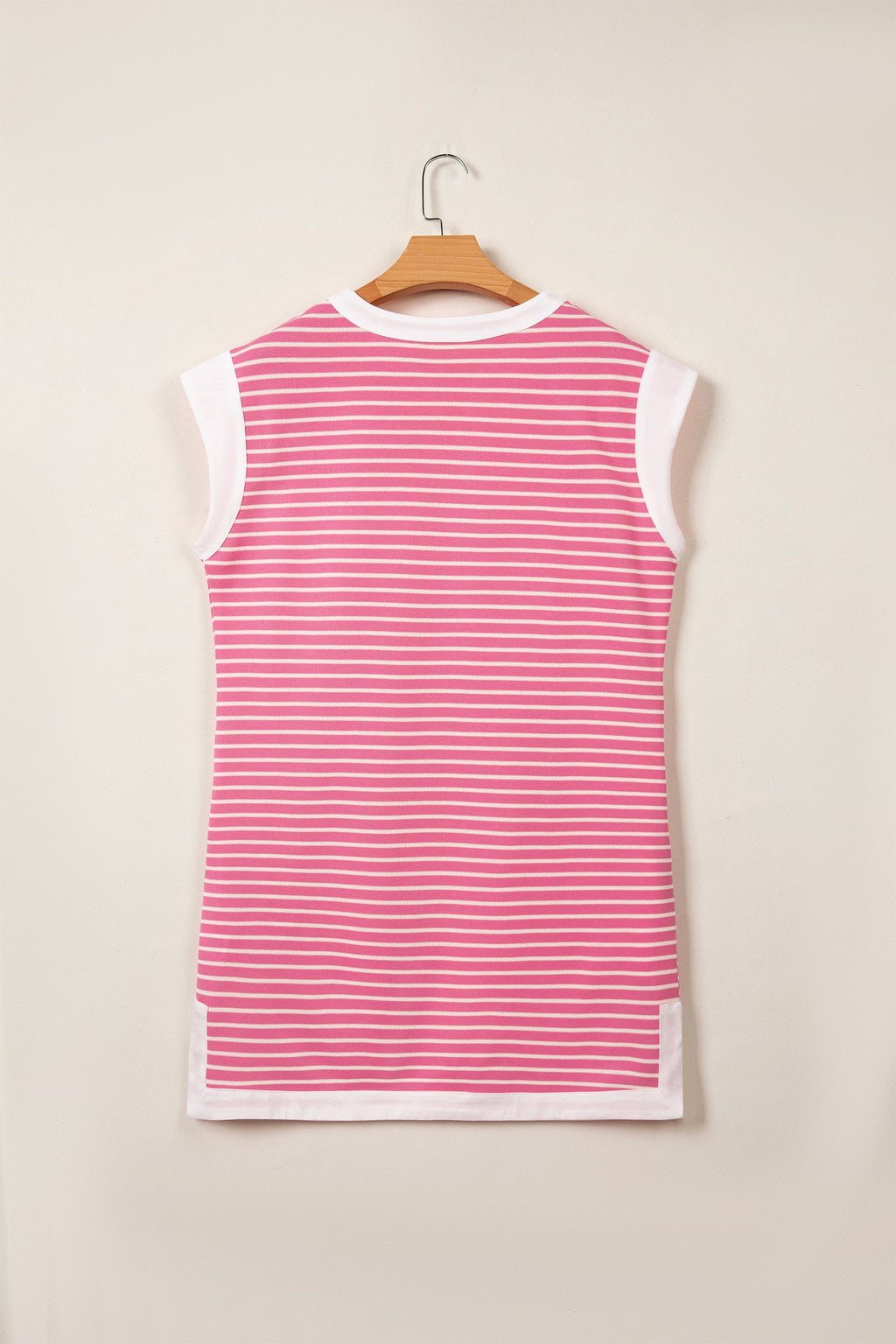 Pink Stripe Color Block Trim Notched Neck Sleeveless Shift Mini Dress