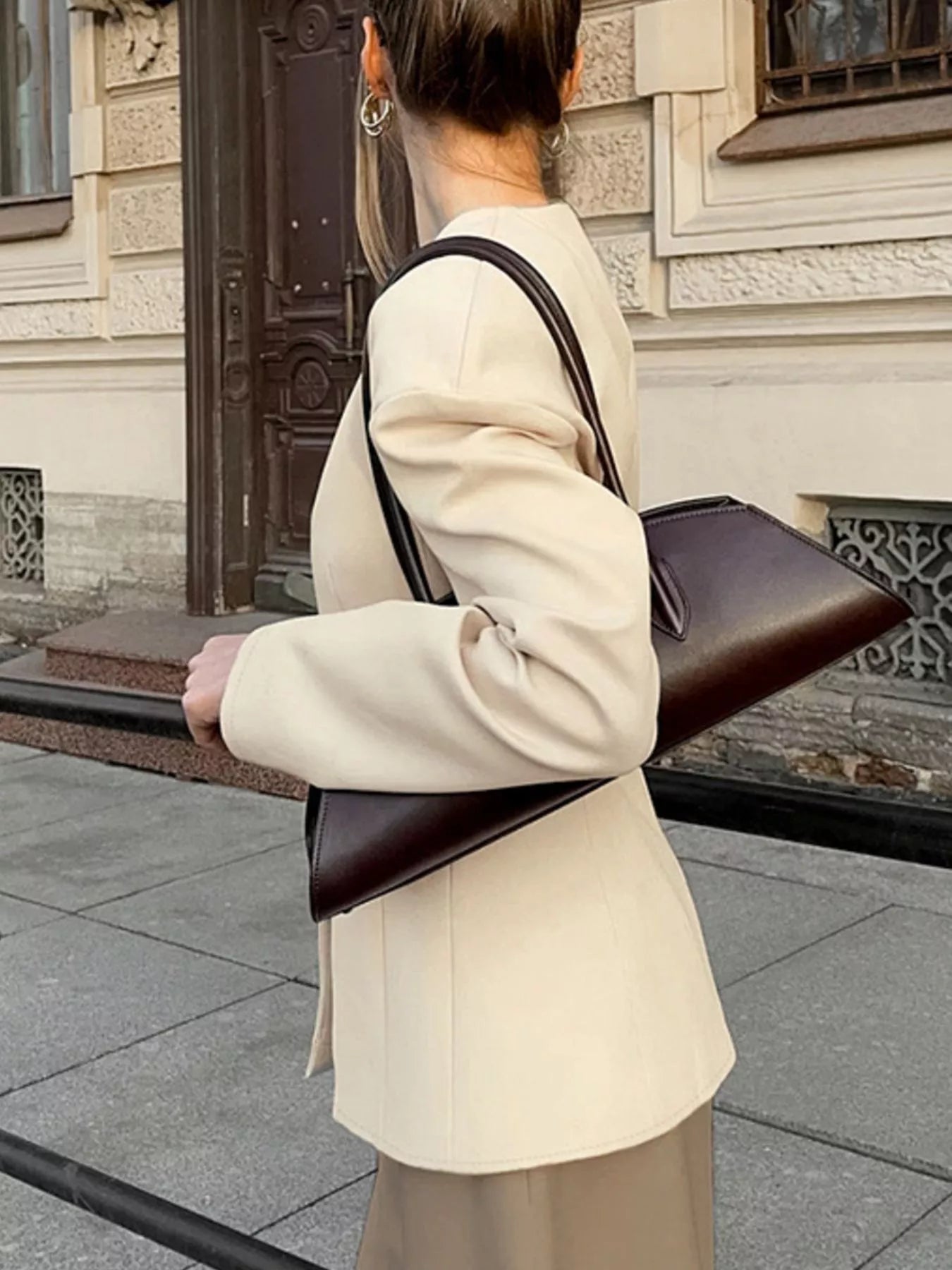 V-Neck Button-Up Blazer with Structured Shoulders